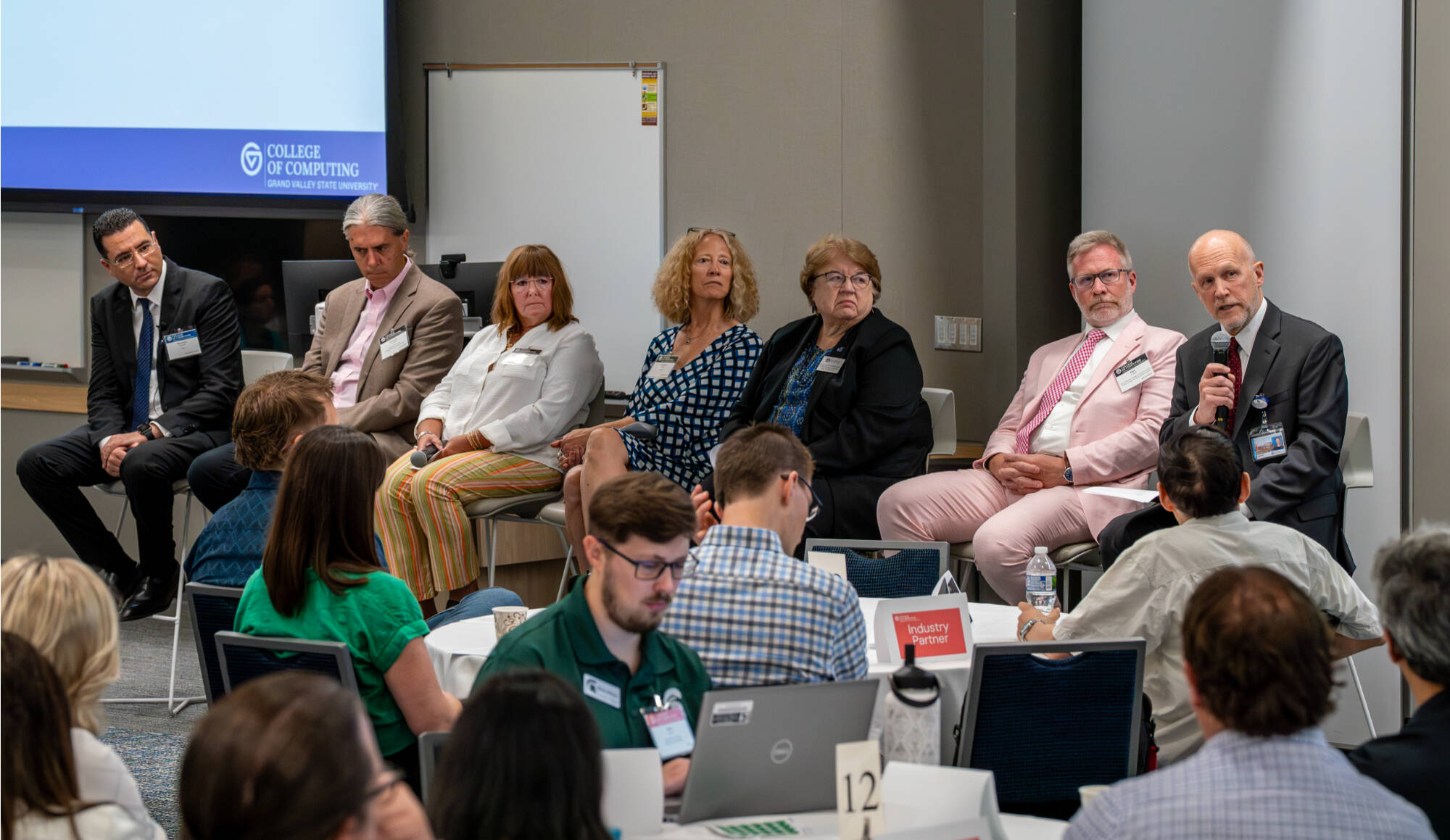 (From left) College of Computing Dean Marouane Kessentini; College of Liberal Arts and Sciences Interim Dean Donovan Anderson; College of Education and Community Innovation Associate Dean Amy Schelling; Provost and Executive Vice President for the Divi...